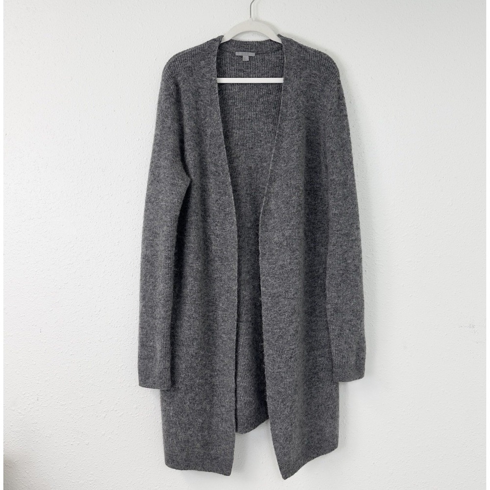 COS Wool Mohair Blend Long Line Open Front Cardigan Sweater Charcoal Grey S